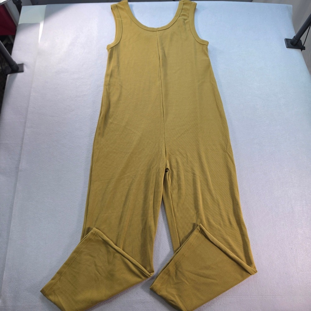 DAZY Mustard Yellow Waffle Knit Jumpsuit Womens M Wide Leg Sleeveless Boho